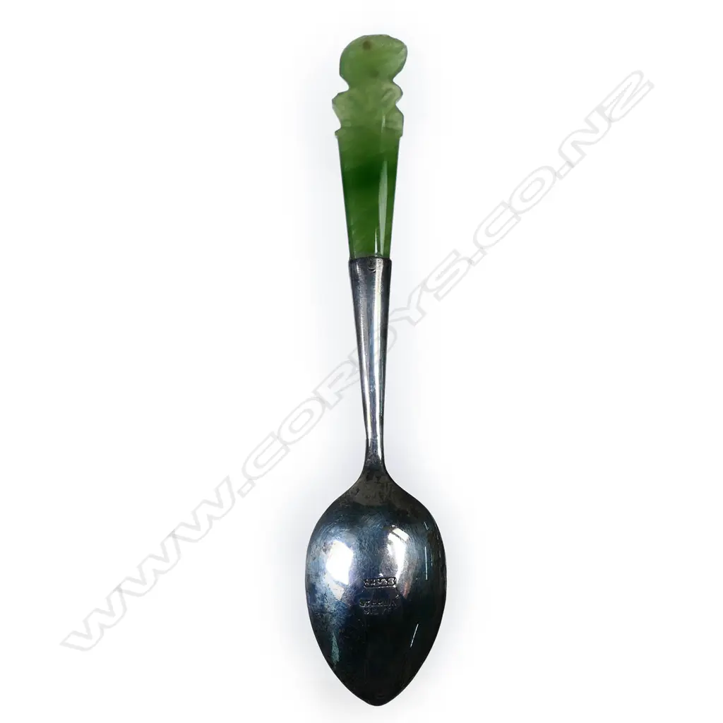 Joseph Swindell & Sons silver and greenstone six coffee spoon set, Image 1++